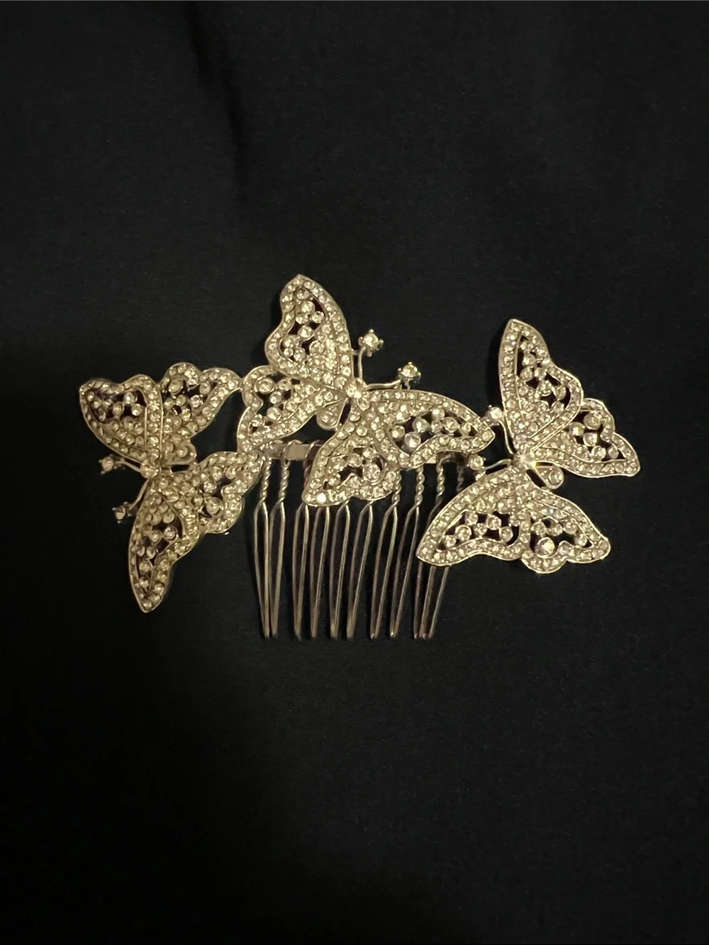 Rhinestone Butterfly Hair Comb - Silver Crystal Accent - Picture 1 of 3